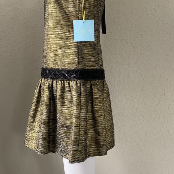 CeCe by Cynthia Steffe Open Back Metallic Gold Dress New - Picture 8 of 11